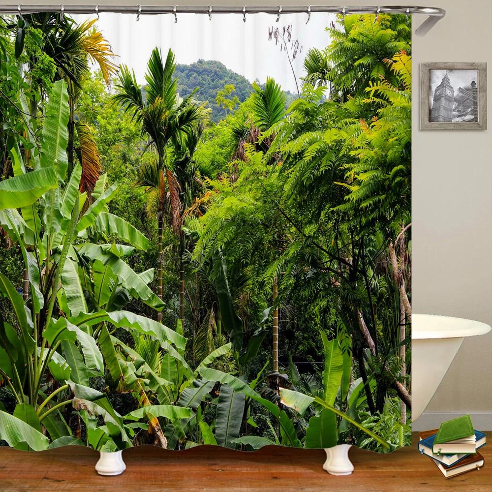 3D tropical rainforest forest landscape printed shower curtainhook bathroom waterproof polyester bath curtain home d